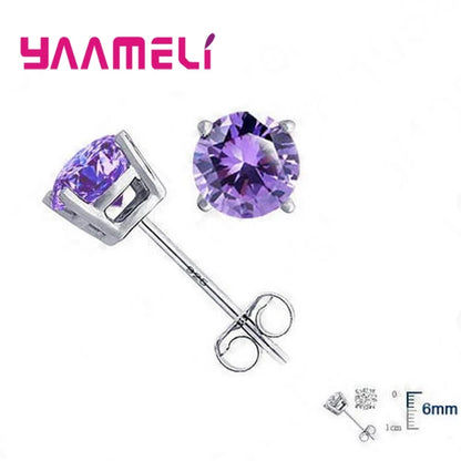 Classic CZ Crystal Stud Earrings 925 Sterling Silver Color for Women Men Unisex Gift AAA Cubic Zircon Wedding Party Jewelry