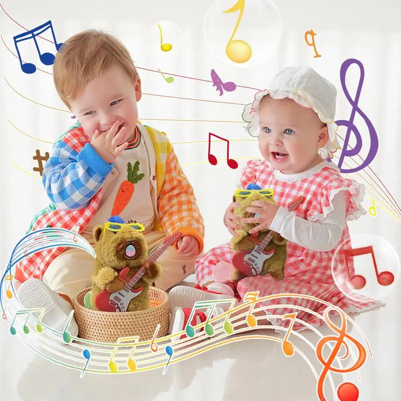 Capybara Plush Cute Dancing Doll Vocal Recording Toy Electric Stuffed Animals Soft Doll with Guitar for Kids Children Bed Room
