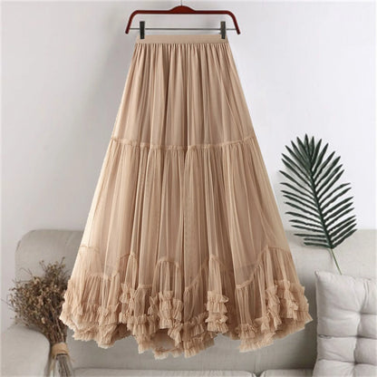 Women's Tutu Skirt Fairy Elastic Waist Large Swing Tulle Skirt Festival Mesh Ballet Dancing Clothes Ruffled Layer Long Skirt