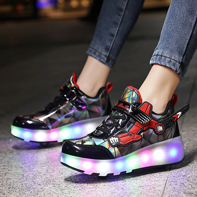Two wheel skateboarding shoes casual shoes mob shoes Children's luminous roller skates skating charging with lights wheel shoes