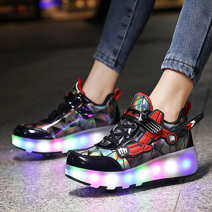 Two wheel skateboarding shoes casual shoes mob shoes Children's luminous roller skates skating charging with lights wheel shoes