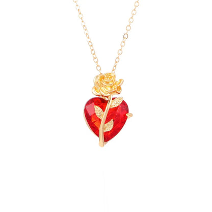 Gothic Dark Love Rose Heart Pendant Necklace For Women Flower Collarbone Chain For Halloween Party Jewelry Accessories Wholesale