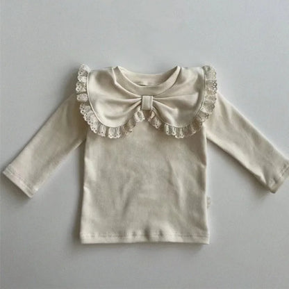 2024 Autumn New Baby Girl Long Sleeve T Shirts Infant Bow Bottoming Shirt Floral Casual Tops Toddler Kids Clothes Baby Tees