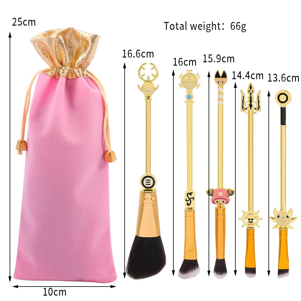 5pcs/set Anime ONE PIECE Tony Tony Chopper Cartoon Magic Wand Makeup Brush Metal Handle Cosplay Makeup Tools With Velvet Bag