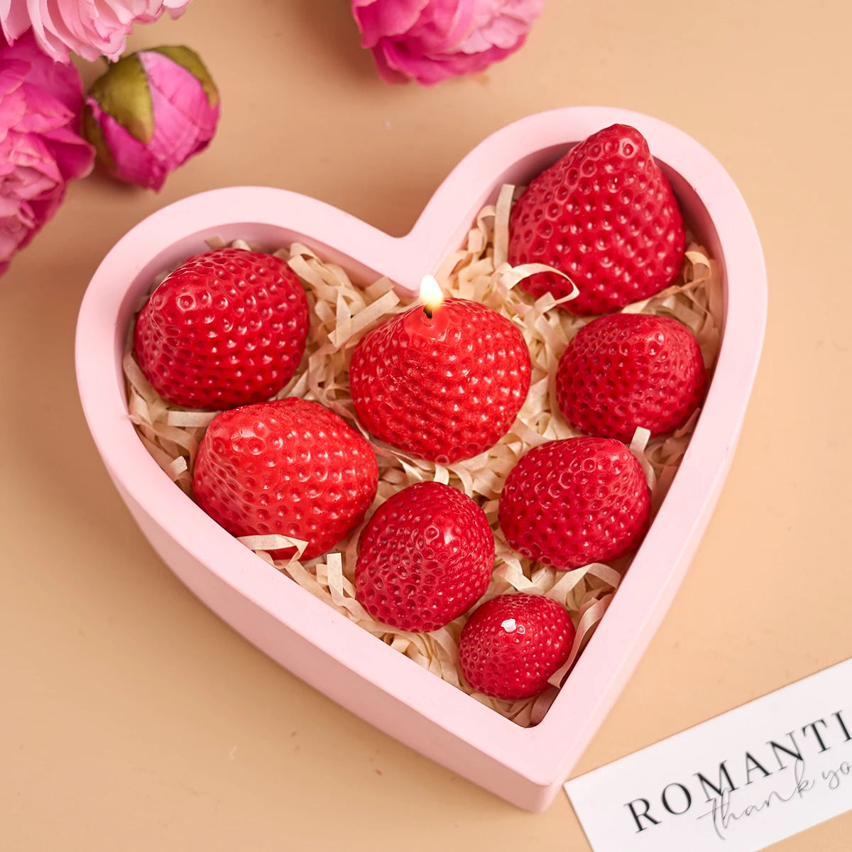 4Pcs Strawberry Shaped Silicone Candle Mold DIY Handmade Fruit Scented Candles Soap Craft Casting Molds Home Valentine's Day Dec