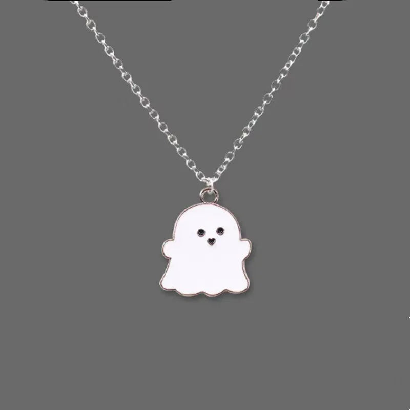 EtherealBe Halloween ghost pendant necklace with a cute ghost charm on a silver chain