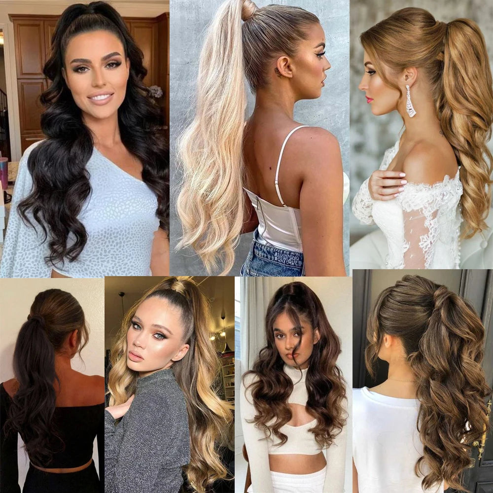 32" Flexible Wrap Around Ponytail Hair Extension Long Curly Synthetic Ponytail Wavy Pretty Hair Ponytails Hairpieces For Women