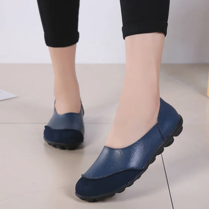 Women's shoes casual flat walking low heel loafers leather solid color large size casual single shoe work shoes44