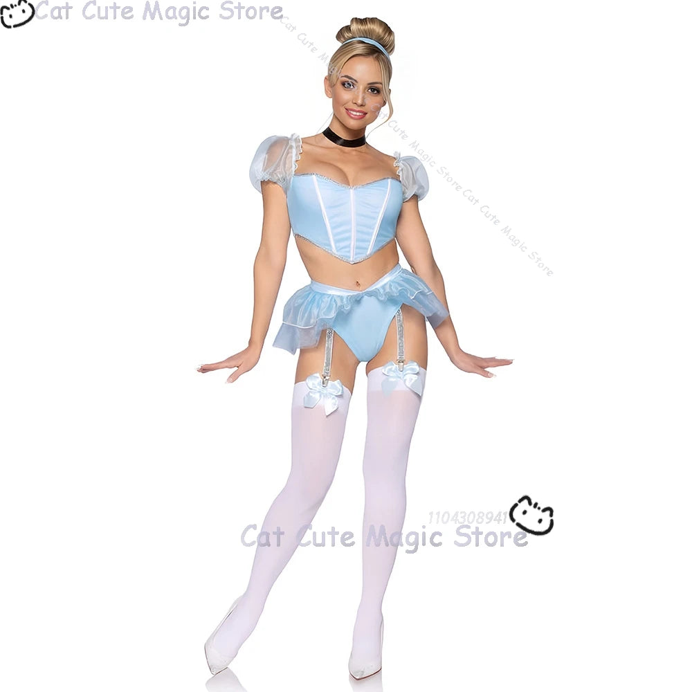 Adult Women fantasia Halloween Clothes Party Play Roleplay Cosplay Costume Sexy Blue Uniforms disfraz Princess Maid Lingerie