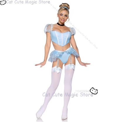 Adult Women fantasia Halloween Clothes Party Play Roleplay Cosplay Costume Sexy Blue Uniforms disfraz Princess Maid Lingerie