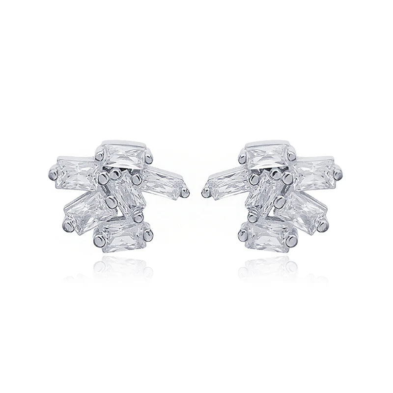 925 Sterling Silver Ear Needle Geometric Zircon Metal Earrings for women Shiny Crystal Luxury Small Stud Fashion Wedding Jewelry