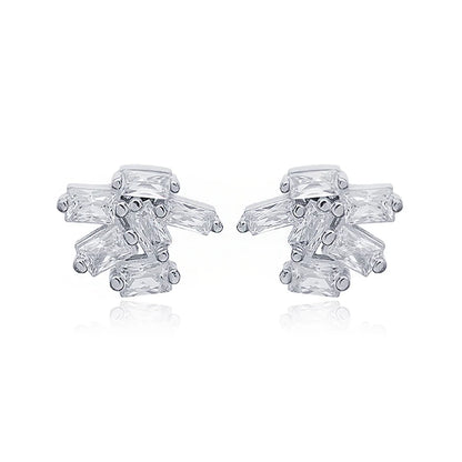 925 Sterling Silver Ear Needle Geometric Zircon Metal Earrings for women Shiny Crystal Luxury Small Stud Fashion Wedding Jewelry