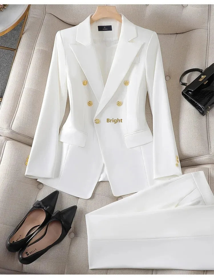 Elegant Women's Fashionable White Western-Style Suit Zihongsuitsuit High-End Business Attire Long-Pants Set For Special Occasion
