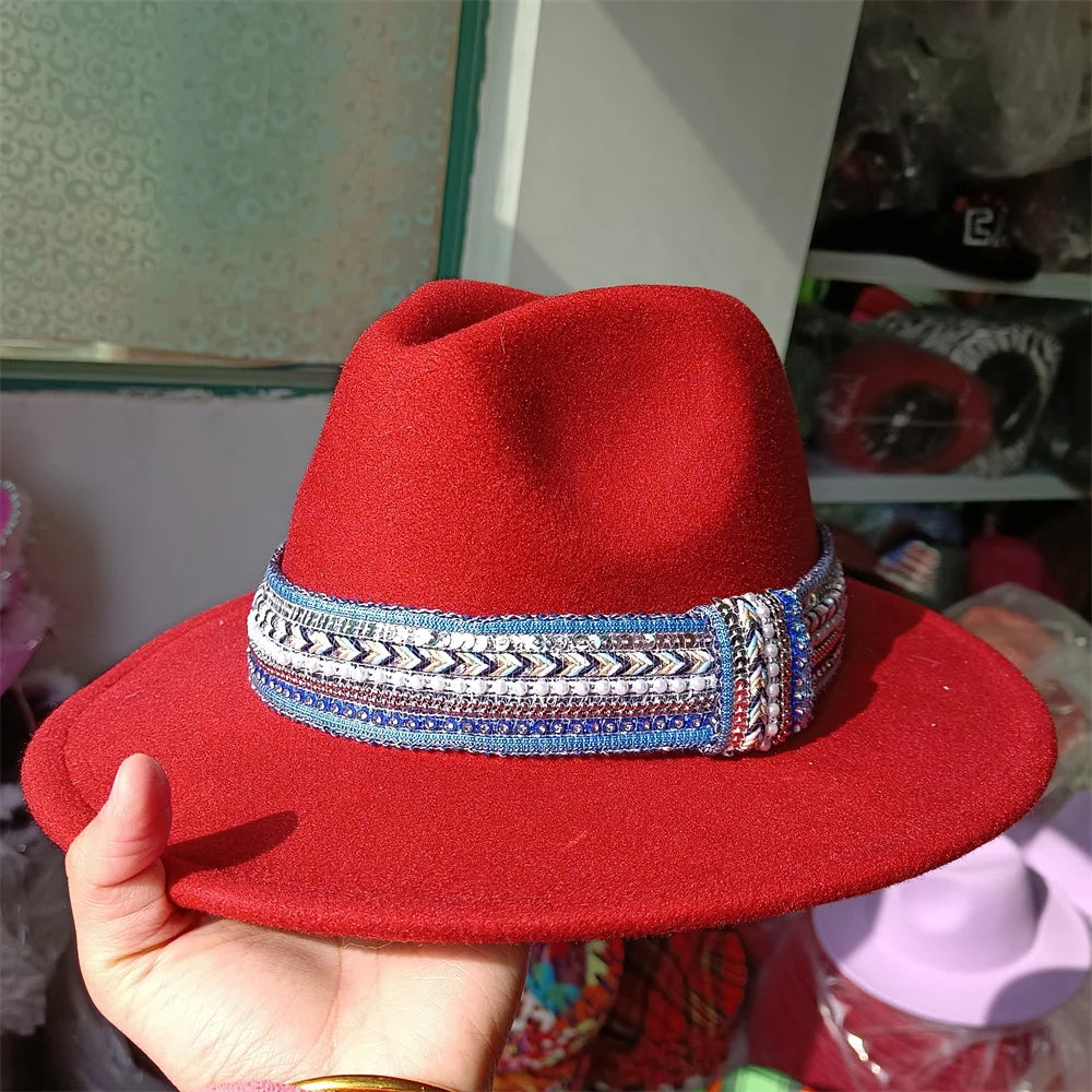Embroidered three-dimensional flower fedora hat Women's jazz top hat Spring and autumn panama church fashion elegant wedding Hat