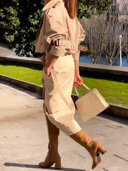 Fashion Two Piece Sets Outfits Office Lady Tracksuit Street Wear Cargo Set Long Sleeve Jacket and Wrap High Split Skirts Suit