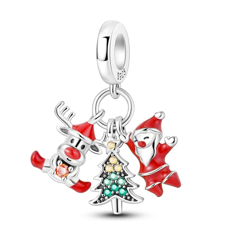 Halloween Christmas 925 Silver Charms Fit Original Bracelet For Women Jewelry Snow Christmas Tree Santa Claus