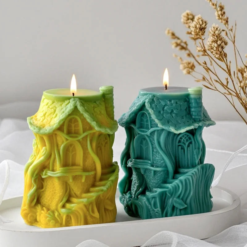 3D Embossed Tree House Silicone Candle Mold DIY Fairy Tale Forest House Aromatherapy Concrete Gypsum Mold Christmas Gift