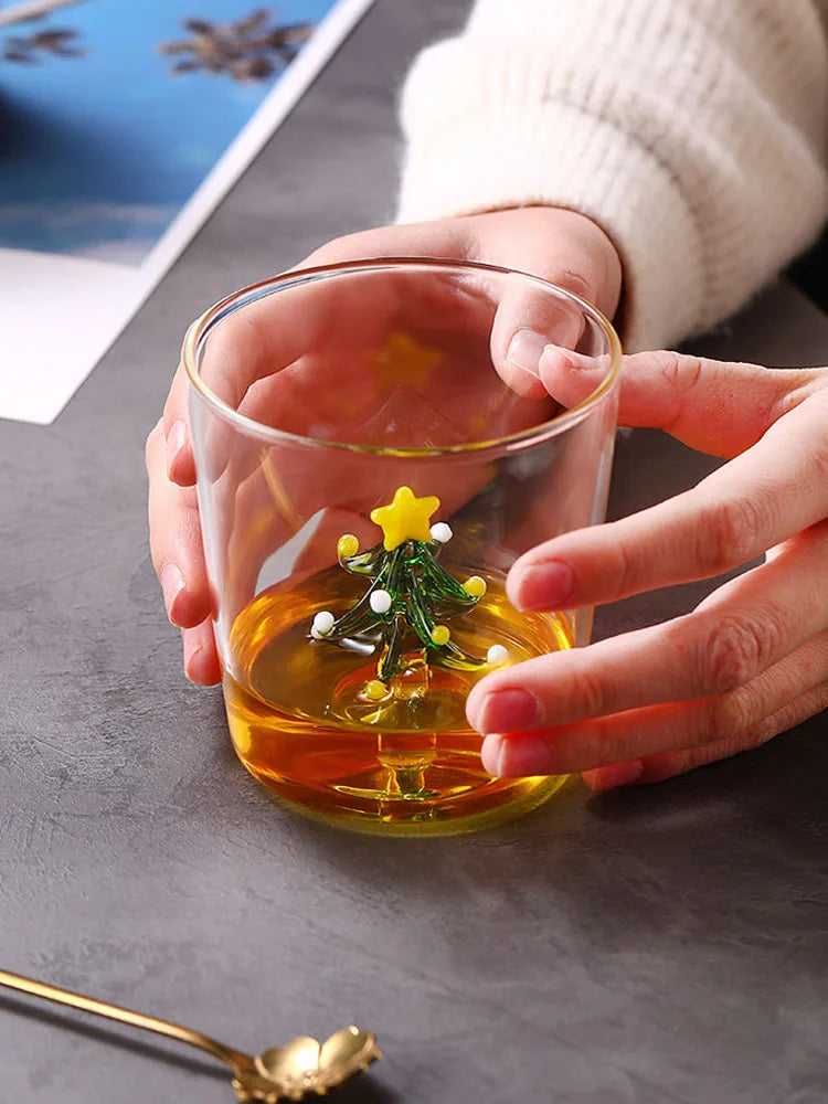 300ml 3D Patterns Christmas Glass Cup Coffee Wine Mug Xmas Glass Cups For Home Decoration Christmas Gift High Quality