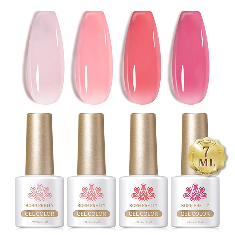 BORN PRETTY 7ml Glitter Gel Nail Polish Set Sparkly Shiny Gold Silver Pink Glitter Gel Polish Kit Winter Christmas Gift Box