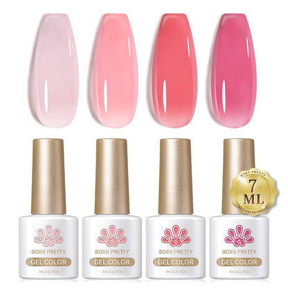 BORN PRETTY 7ml Glitter Gel Nail Polish Set Sparkly Shiny Gold Silver Pink Glitter Gel Polish Kit Winter Christmas Gift Box