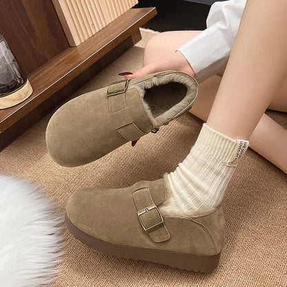 Plush all inclusive retro Boken shoes for women in winter 2025, one foot cotton shoes, hairy shoes, thick and warm snow boots