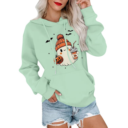 Women Halloween Printed Hoodie Casual Long Sleeve Sweatshirt Fashion Oversize Pullover Cozy Winter Streetwear Chic Loungewear