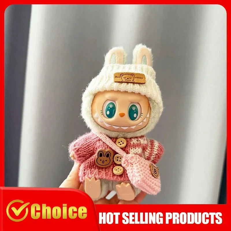 Labubu Sitting Party Dolls Cute Mini Plush Toy with Easter Bunny Sweater Outfit Labubu Series I II Collectible Doll Clothing