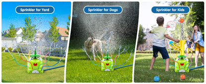 VATOS Kids Outdoor Water Play Sprinklers-2 in 1 Frog Sprinkler Spinning  Catch Ball Game Summer Water Play Set Toys for kids