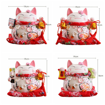 8 inch Japanese Maneki-Neko Ceramic Lucky Cat Fortune Cat Fengshui Statue Porcelain Money Box Home Decor Gift for Business