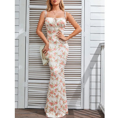 Josiaoprah Sexy V-Neck long maxi dress Elegant vintage floral printed party dress Spring summer holiday style dresses vestido