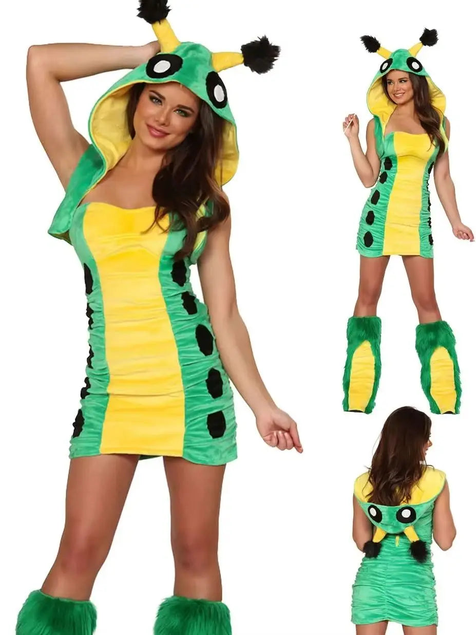 Sexy plush costume set for women with big tails, wolves, leopards, penguins, frogs, caterpillars, role-playing, winter Halloween