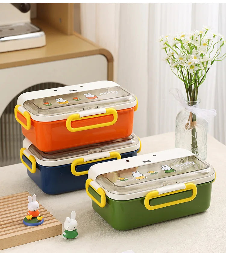 Kawaii Miffy Stainless Steel Divided Lunch Box Water Heated Student Lunch Box Cartoon Children's Lunchbox Christmas Gift Toys