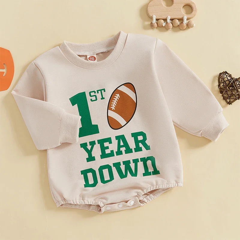 Baby Boys Letter Rugby Print Sweatshirts Rompers  Long Sleeve Toddler Jumpsuit Newborn Fall Spring Clothes