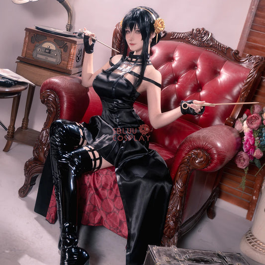 SBluuCosplay Yor Cosplay Anime Women Gothic Dress Forger Costume Black Dress Halloween Party Outfit for Women