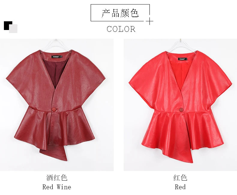 Nerazzurri Spring Short Red Faux Leather Vest Women Belt Runway Fashion Elegant Luxury Designer Clothes Sleeveless Jacket 2022