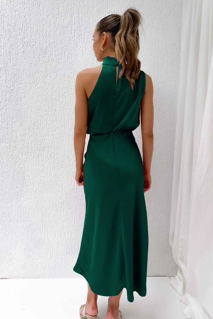 Summer Luxury Sleeveless Silk Satin Long Dress Women Elegant Off Shoulder Celebrity Evening Dress Partywear Lady Trumpet Dress