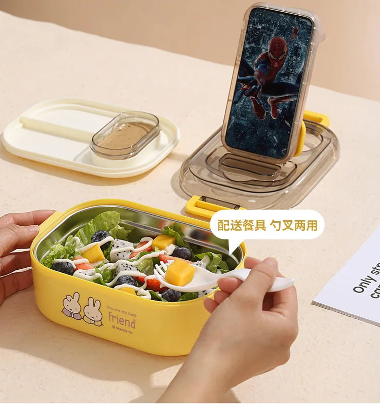 Kawaii Miffy Stainless Steel Divided Lunch Box Water Heated Student Lunch Box Cartoon Portable Bento Box Christmas Gift Toy