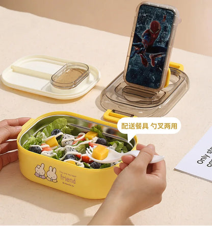 Kawaii Miffy Stainless Steel Divided Lunch Box Water Heated Student Lunch Box Cartoon Portable Bento Box Christmas Gift Toy