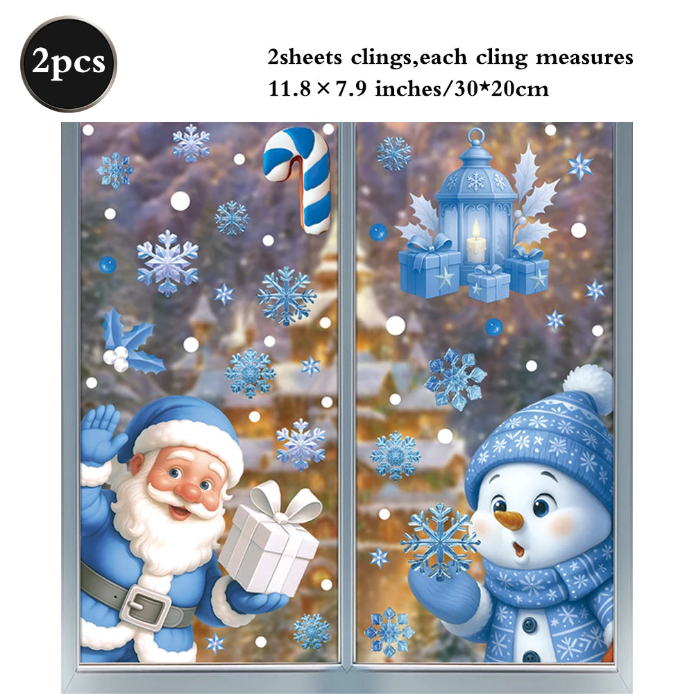 Christmas Window Static Clings Snowman Santa Claus Snowflake Reindeer Cute Xmas Decoration Decal Sticker Home Ornaments Supplies