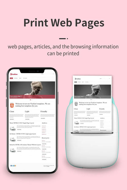 ZWN Portable Bluetooth Mini Printer Mobile Phone Photo Title Note Print Pocket Student Error Label Printer for Children's Gifts