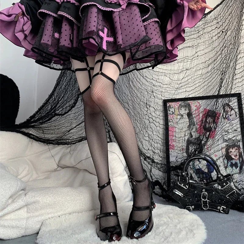 Punk Gothic High Heels Pumps Women 2024 New Rose Heeled Patent Leather Shoes Woman Ankle Straps Black Mary Jane Shoes