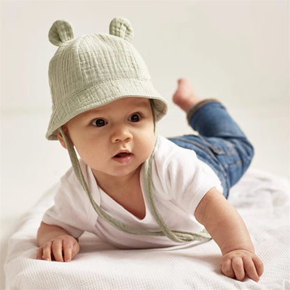 Spring Autumn Solid Color Soft Baby Bucket Hat Cotton Fisherman Hats Kids Summer Toddler Boy Girls Panama Sun Cap Children 0-12M