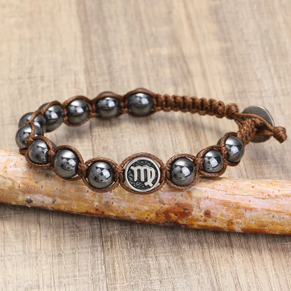12 Constellation Bracelet Stainless Steel Accessories Handmade Bracelet 8mm Hematite Beads Men's and Women's Bracelet Jewelry