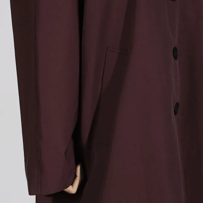 EtherealBe simple style long sleeve trench coat in burgundy with button front and side pockets