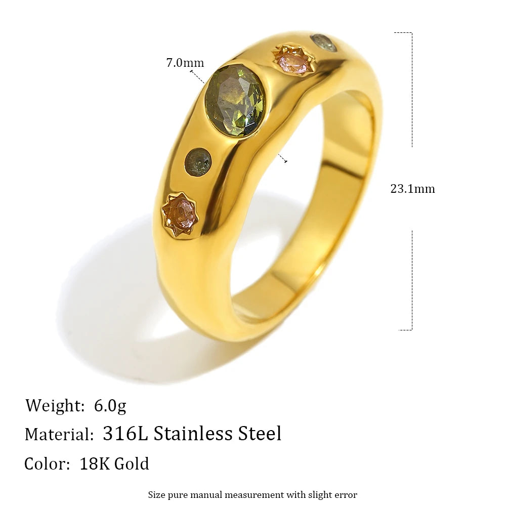 E.B.belle Zircon 18K Plated Stainless Steel Women's Rings Trendy Luxury Shiny Hypoallergenic Rings Sets Jewelry Decoration Gift