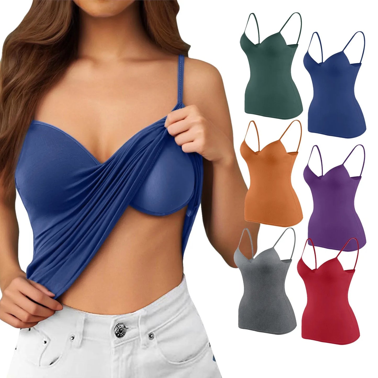 Plus Size Lace Tops For Women Casual Basic Solid Color Camisole Top Built In Bra Spaghetti Strap Womens V Neck Vest Summer