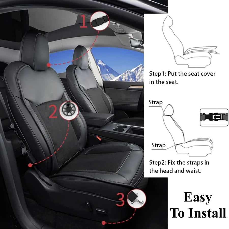 Upgrade Tesla Model Y Model 3 Smart Cooling Car Seat Cushion for Summer Driving Breathable Seat Cover with 10 Fans 15s Cool Down