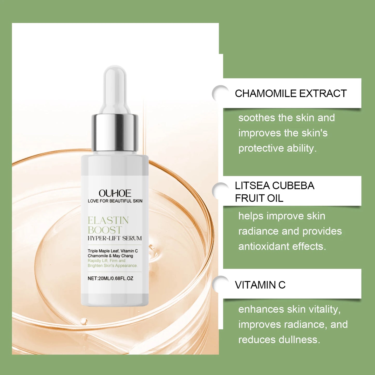 OUHOE Elastin Boost Hyper - Lift Serum: Firm, Moisturize, Soothe, All Skin Types, Anti - aging, Quick Absorption
