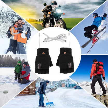 USB Electric Heated Gloves Adjustable Temperature Full Half Finger Warmer Touchscreen Electric Thermal Gloves Warm Winter Warmer