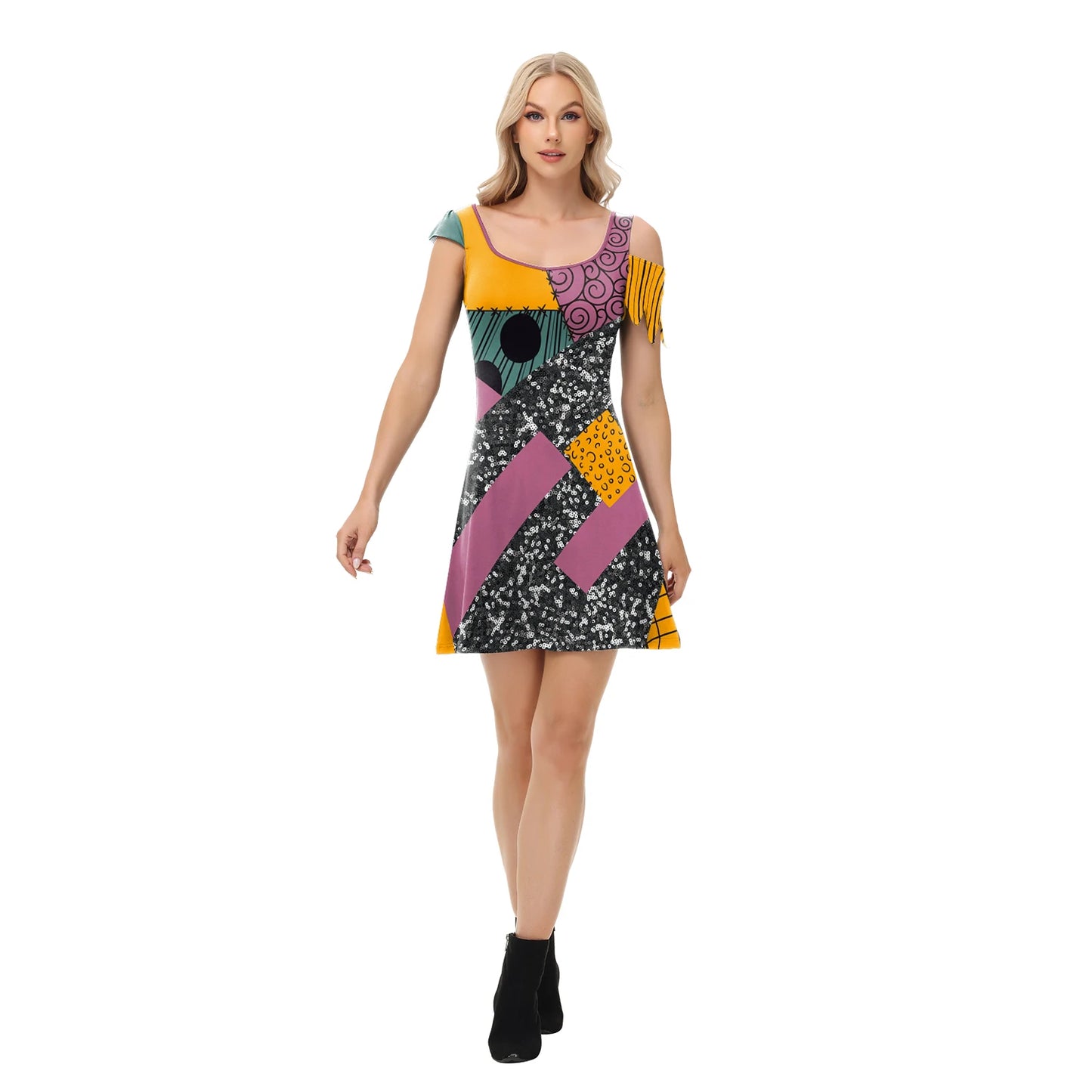 EtherealBe Nightmare Before Christmas Sally cosplay costume with vibrant patchwork design and stylish cut